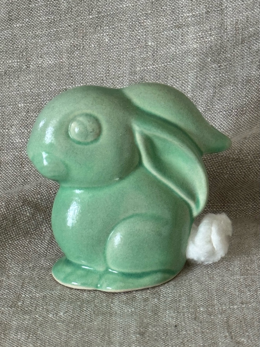 vintage ceramic bunny cotton ball holder Jadite green